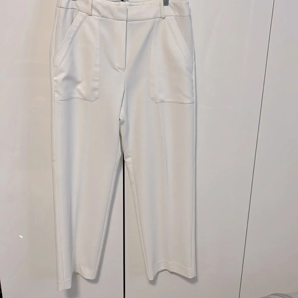 MANGO White Wide Leg High Waist Trouser Wool Blend Pant, Size 12